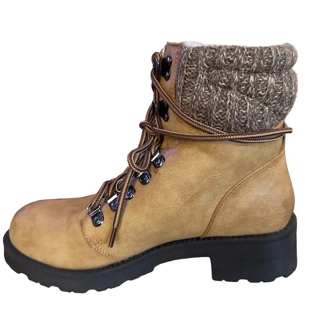 MIA Women's Brown‎ Combat Ankle Boots Size 8.5 Moto Hiking Casual distressed - Picture 3 of 10